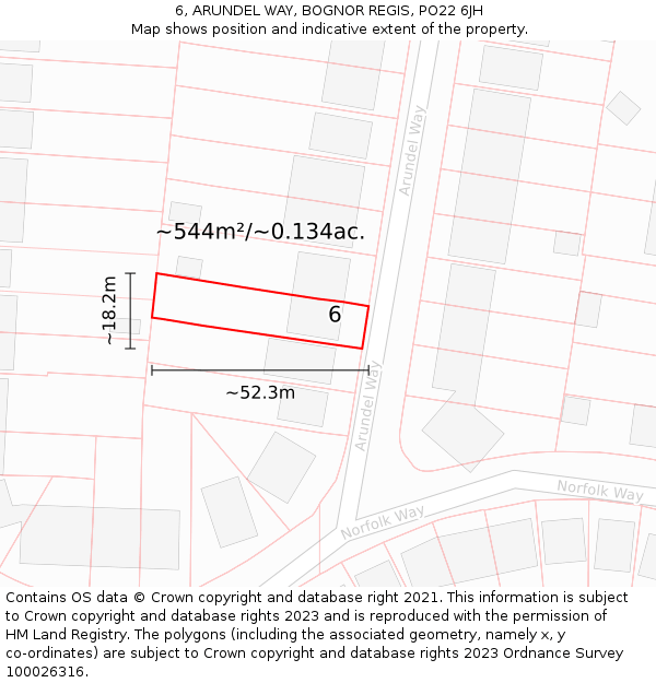 6, ARUNDEL WAY, BOGNOR REGIS, PO22 6JH: Plot and title map