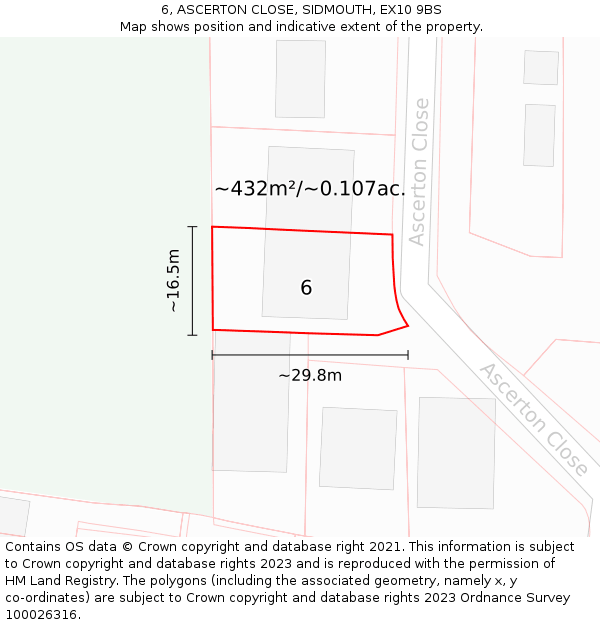 6, ASCERTON CLOSE, SIDMOUTH, EX10 9BS: Plot and title map