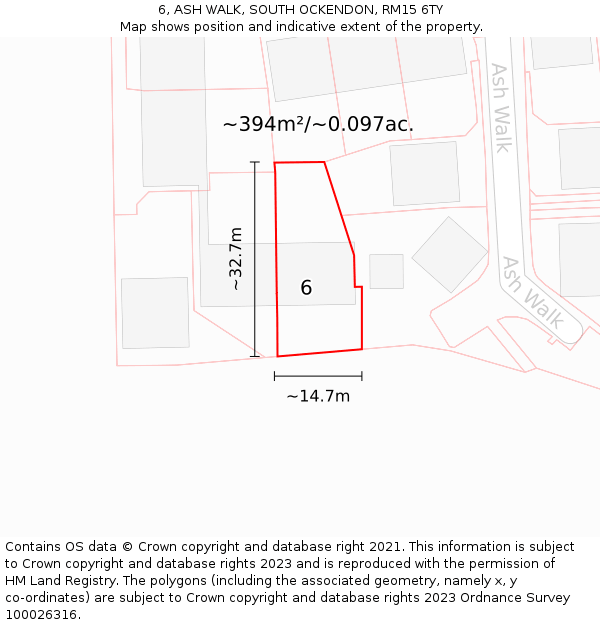 6, ASH WALK, SOUTH OCKENDON, RM15 6TY: Plot and title map