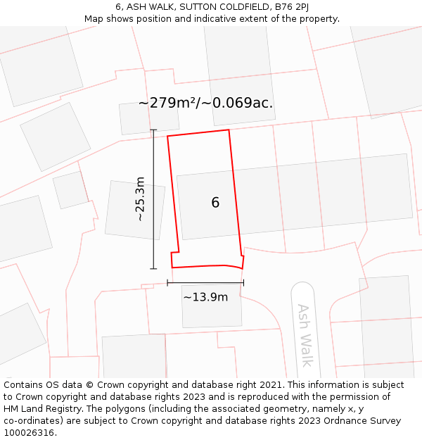 6, ASH WALK, SUTTON COLDFIELD, B76 2PJ: Plot and title map