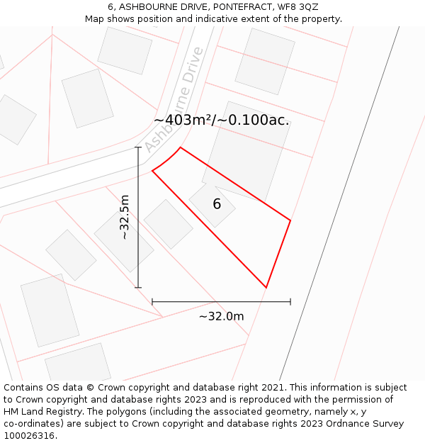 6, ASHBOURNE DRIVE, PONTEFRACT, WF8 3QZ: Plot and title map