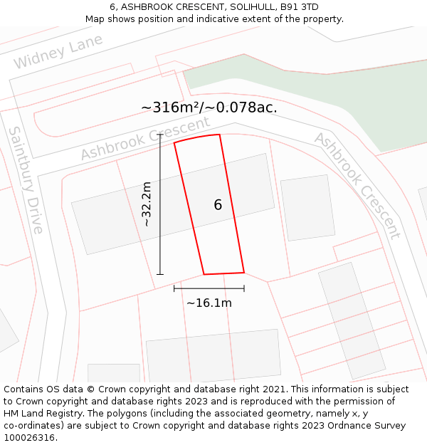 6, ASHBROOK CRESCENT, SOLIHULL, B91 3TD: Plot and title map