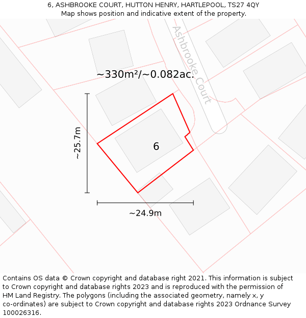 6, ASHBROOKE COURT, HUTTON HENRY, HARTLEPOOL, TS27 4QY: Plot and title map