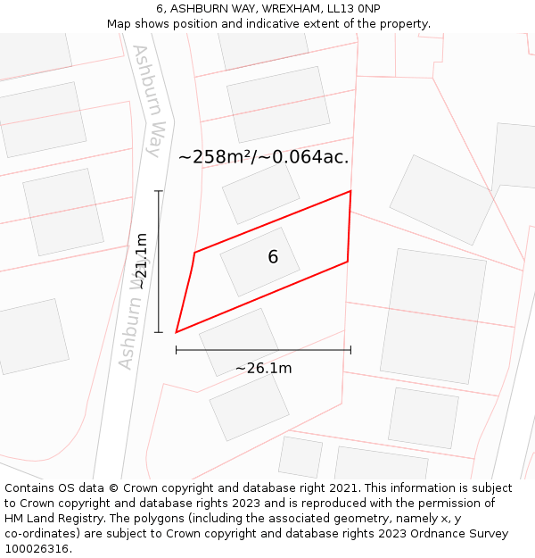 6, ASHBURN WAY, WREXHAM, LL13 0NP: Plot and title map