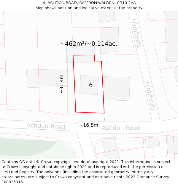 6, ASHDON ROAD, SAFFRON WALDEN, CB10 2AA: Plot and title map