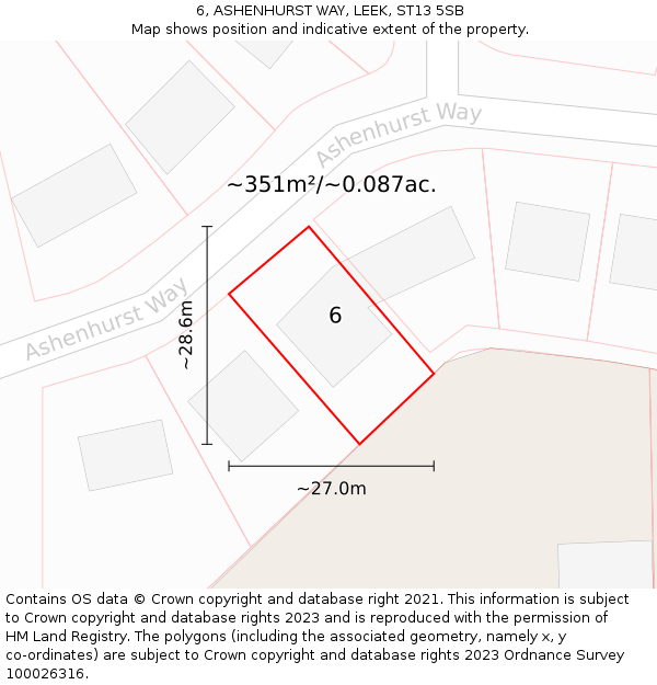 6, ASHENHURST WAY, LEEK, ST13 5SB: Plot and title map