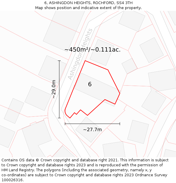 6, ASHINGDON HEIGHTS, ROCHFORD, SS4 3TH: Plot and title map