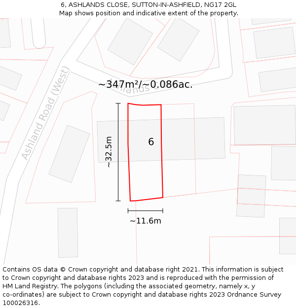 6, ASHLANDS CLOSE, SUTTON-IN-ASHFIELD, NG17 2GL: Plot and title map