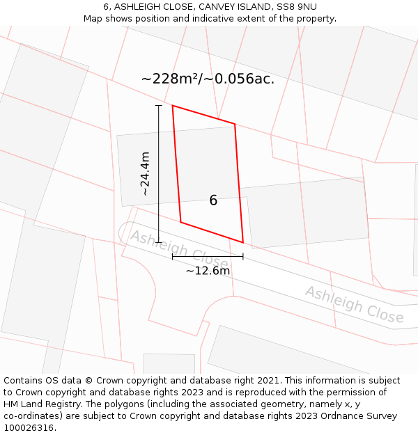 6, ASHLEIGH CLOSE, CANVEY ISLAND, SS8 9NU: Plot and title map