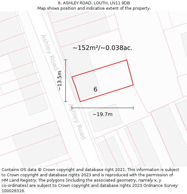 6, ASHLEY ROAD, LOUTH, LN11 9DB: Plot and title map