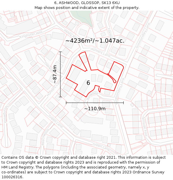 6, ASHWOOD, GLOSSOP, SK13 6XU: Plot and title map