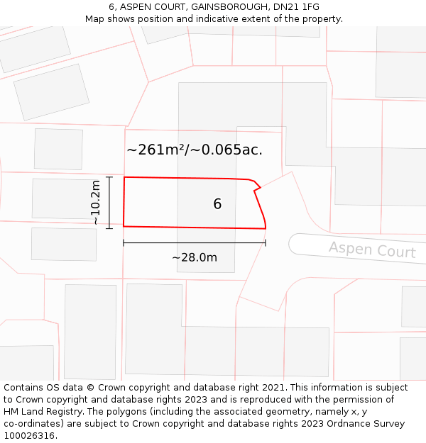 6, ASPEN COURT, GAINSBOROUGH, DN21 1FG: Plot and title map