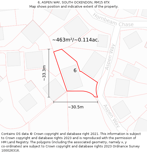 6, ASPEN WAY, SOUTH OCKENDON, RM15 6TX: Plot and title map