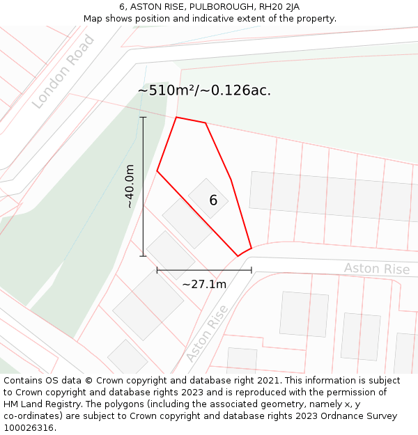 6, ASTON RISE, PULBOROUGH, RH20 2JA: Plot and title map