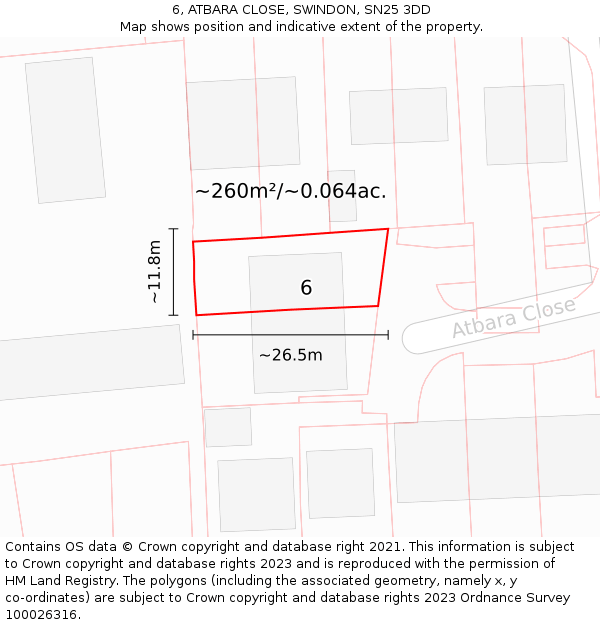 6, ATBARA CLOSE, SWINDON, SN25 3DD: Plot and title map