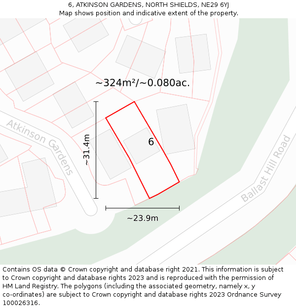 6, ATKINSON GARDENS, NORTH SHIELDS, NE29 6YJ: Plot and title map