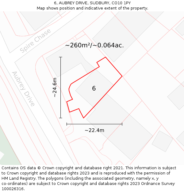 6, AUBREY DRIVE, SUDBURY, CO10 1PY: Plot and title map