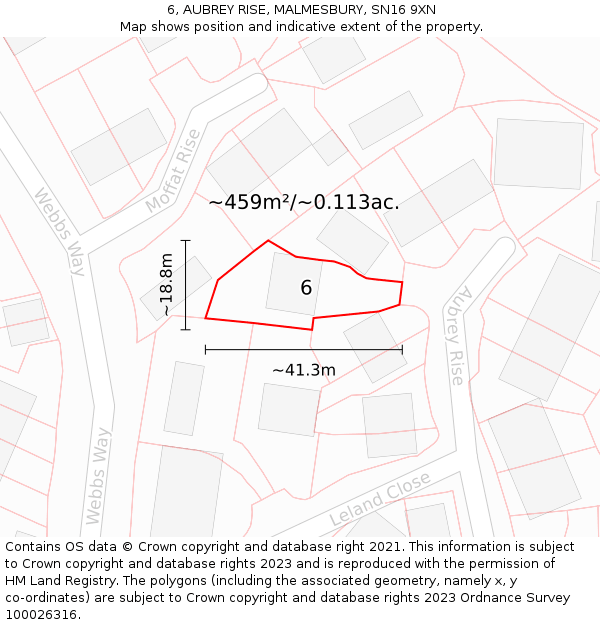 6, AUBREY RISE, MALMESBURY, SN16 9XN: Plot and title map