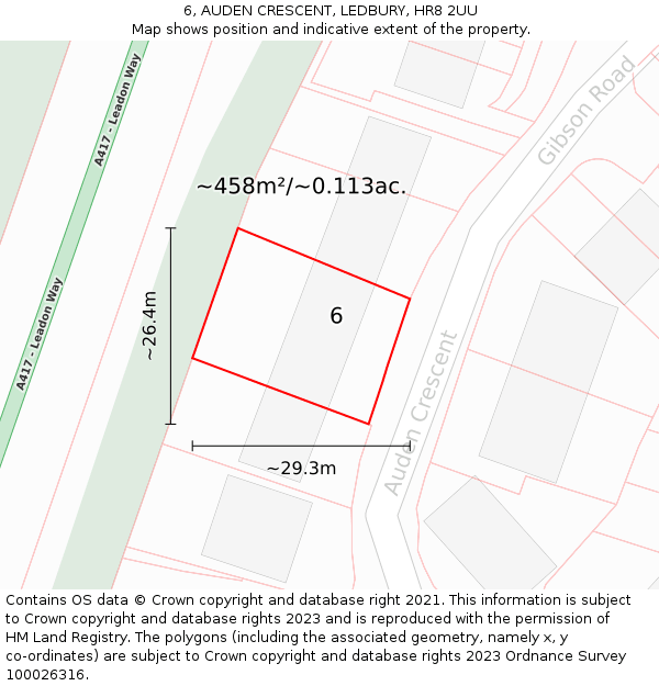 6, AUDEN CRESCENT, LEDBURY, HR8 2UU: Plot and title map