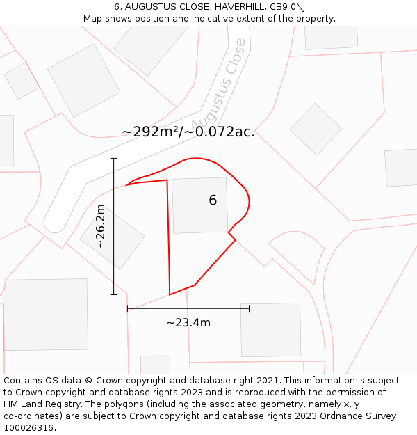 6, AUGUSTUS CLOSE, HAVERHILL, CB9 0NJ: Plot and title map