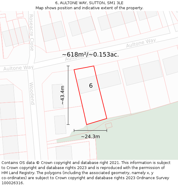 6, AULTONE WAY, SUTTON, SM1 3LE: Plot and title map