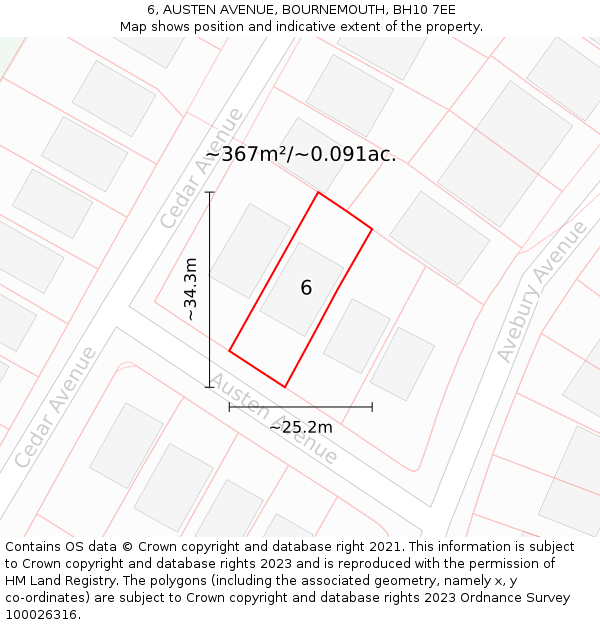 6, AUSTEN AVENUE, BOURNEMOUTH, BH10 7EE: Plot and title map