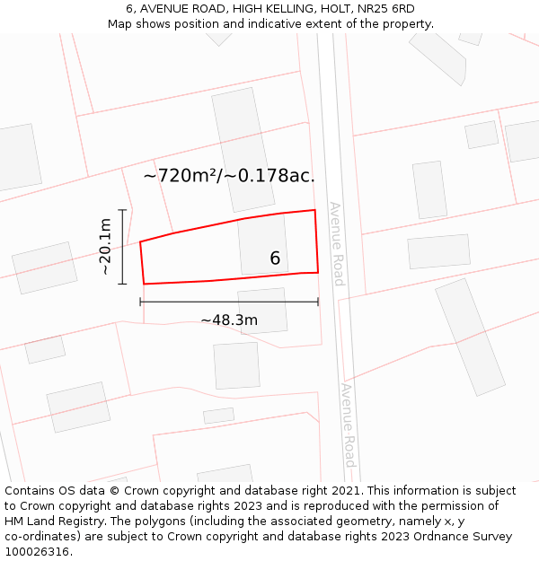 6, AVENUE ROAD, HIGH KELLING, HOLT, NR25 6RD: Plot and title map