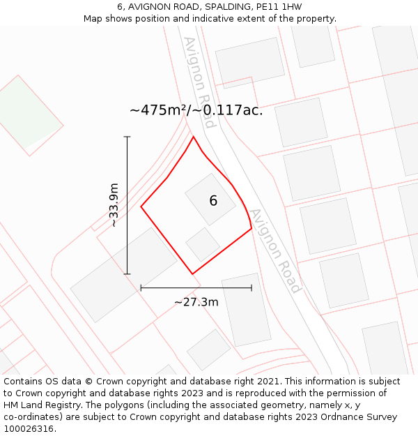 6, AVIGNON ROAD, SPALDING, PE11 1HW: Plot and title map