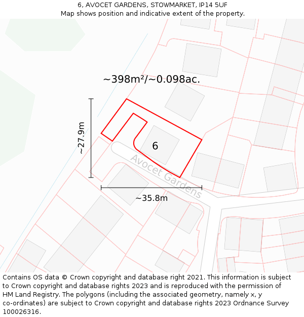 6, AVOCET GARDENS, STOWMARKET, IP14 5UF: Plot and title map