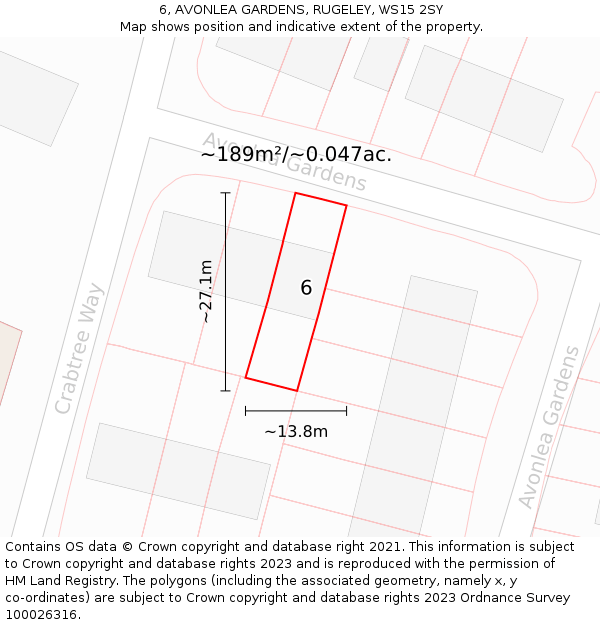 6, AVONLEA GARDENS, RUGELEY, WS15 2SY: Plot and title map