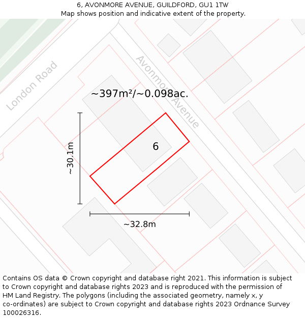 6, AVONMORE AVENUE, GUILDFORD, GU1 1TW: Plot and title map