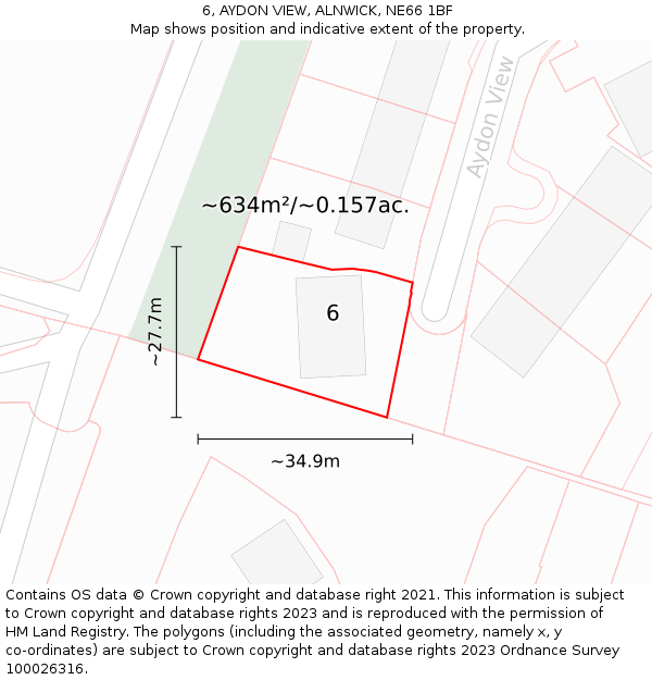 6, AYDON VIEW, ALNWICK, NE66 1BF: Plot and title map