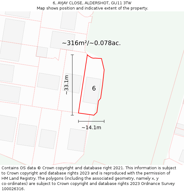 6, AYJAY CLOSE, ALDERSHOT, GU11 3TW: Plot and title map