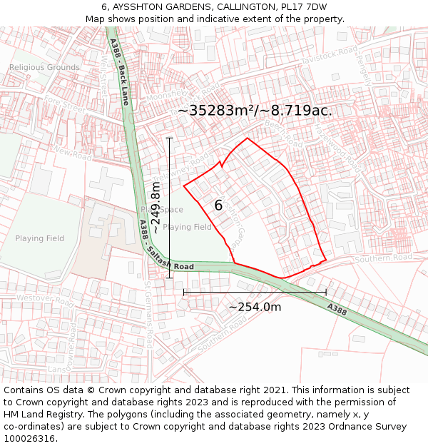 6, AYSSHTON GARDENS, CALLINGTON, PL17 7DW: Plot and title map