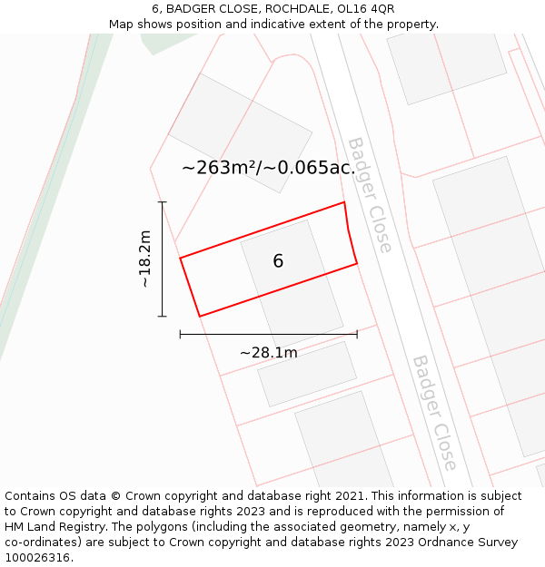 6, BADGER CLOSE, ROCHDALE, OL16 4QR: Plot and title map