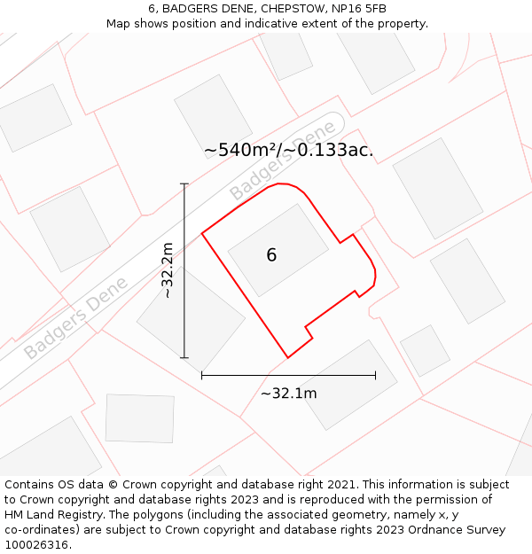 6, BADGERS DENE, CHEPSTOW, NP16 5FB: Plot and title map