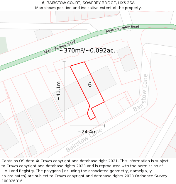 6, BAIRSTOW COURT, SOWERBY BRIDGE, HX6 2SA: Plot and title map