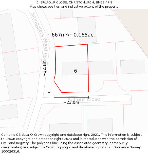 6, BALFOUR CLOSE, CHRISTCHURCH, BH23 4PN: Plot and title map