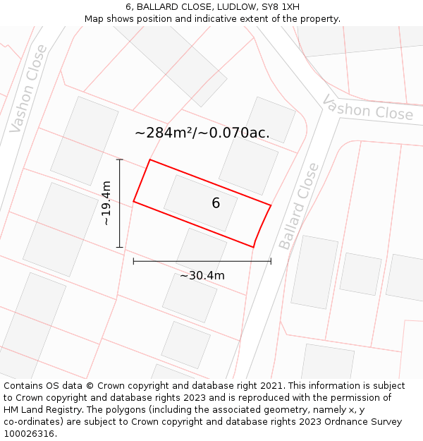 6, BALLARD CLOSE, LUDLOW, SY8 1XH: Plot and title map