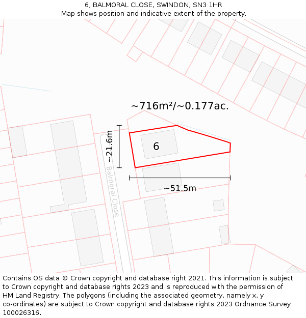6, BALMORAL CLOSE, SWINDON, SN3 1HR: Plot and title map