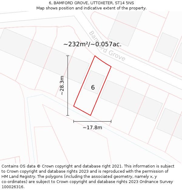 6, BAMFORD GROVE, UTTOXETER, ST14 5NS: Plot and title map