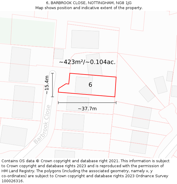 6, BARBROOK CLOSE, NOTTINGHAM, NG8 1JG: Plot and title map