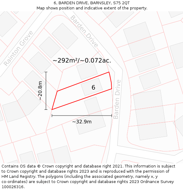 6, BARDEN DRIVE, BARNSLEY, S75 2QT: Plot and title map