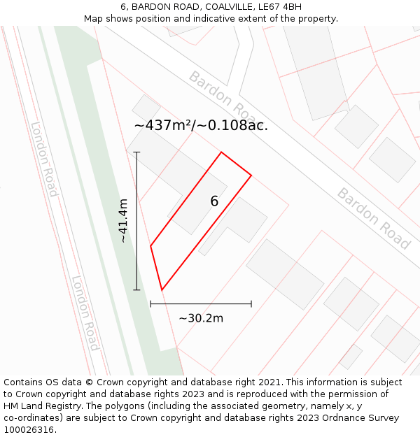 6, BARDON ROAD, COALVILLE, LE67 4BH: Plot and title map