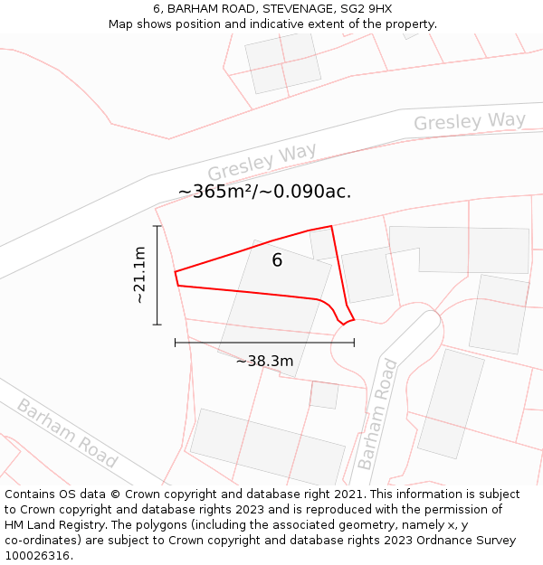 6, BARHAM ROAD, STEVENAGE, SG2 9HX: Plot and title map