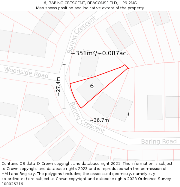 6, BARING CRESCENT, BEACONSFIELD, HP9 2NG: Plot and title map