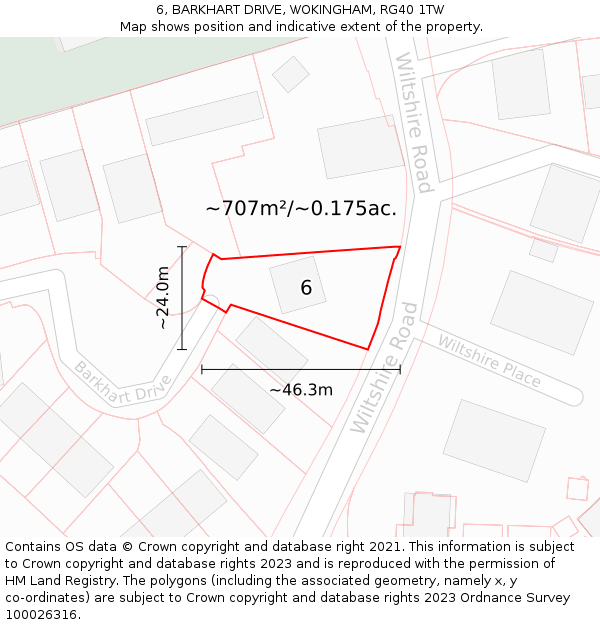 6, BARKHART DRIVE, WOKINGHAM, RG40 1TW: Plot and title map