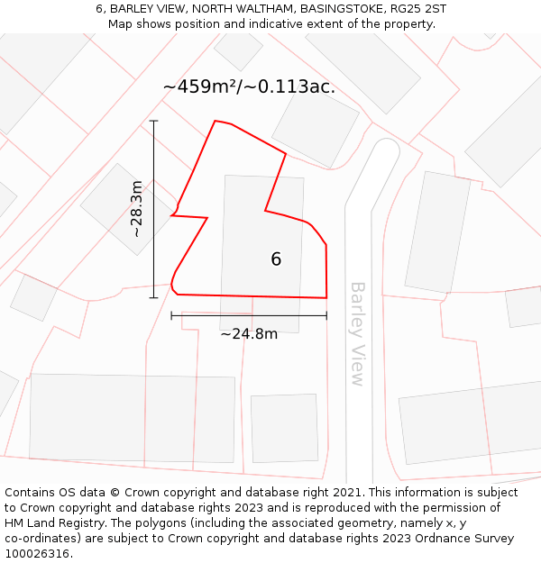 6, BARLEY VIEW, NORTH WALTHAM, BASINGSTOKE, RG25 2ST: Plot and title map