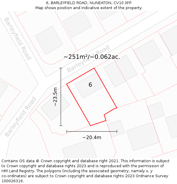 6, BARLEYFIELD ROAD, NUNEATON, CV10 0FP: Plot and title map