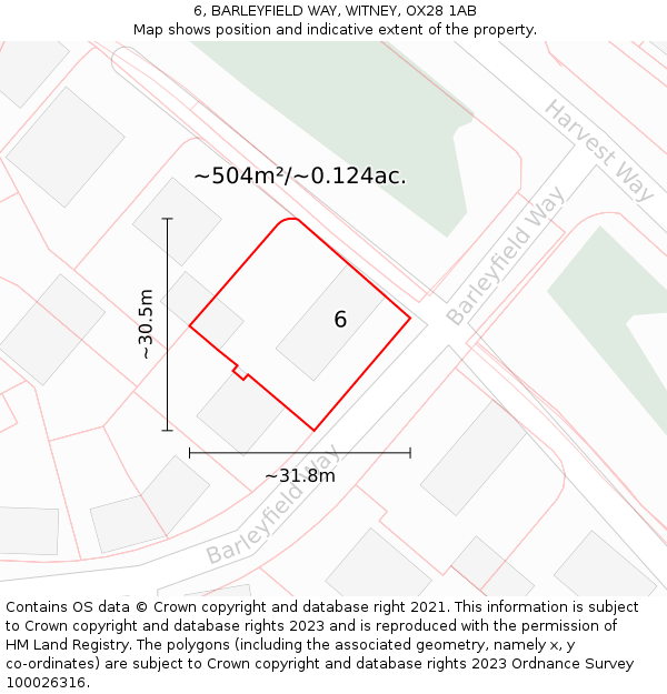 6, BARLEYFIELD WAY, WITNEY, OX28 1AB: Plot and title map